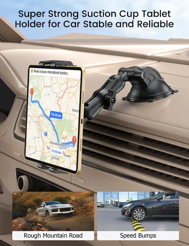 Miniatura 2 de OHLPRO Soporte para tablet para tablero de automóvil y parabrisas, soporte para iPad con ventosa, rotación de 360°, soporte retráctil ajustable