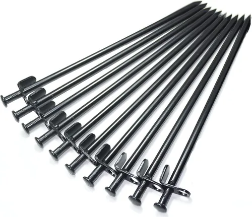 Paquete de 10 estacas para tienda de campaña, estacas negras de 11.8 pulgadas resistentes con bolsa de tela Oxford, estacas de acero irrompible e
