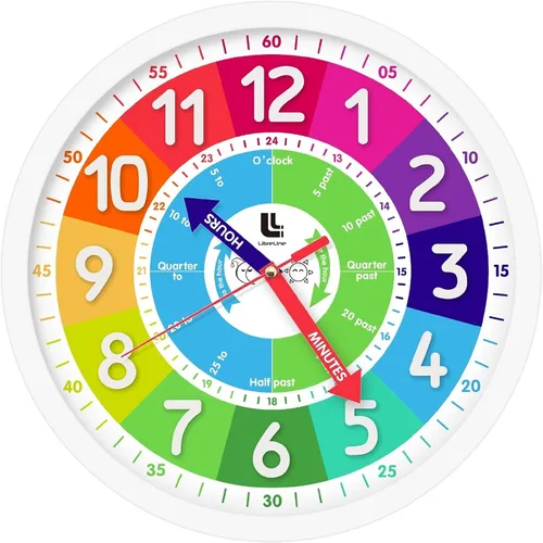 Reloj de pared colorido 3D para niños, fácil de leer, reloj de enseñanza para decir la hora para niños, decoración de pared de dormitorio de aula,