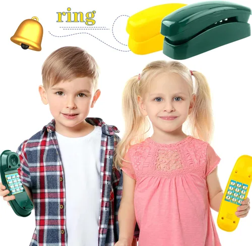Miniatura 5 de Swingset - Juego de 2 teléfonos de plástico con llave numérica para niños, patio de recreo, accesorios para casa de árbol (amarillo, verde)