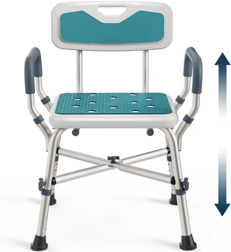 Miniatura 11 de PELEGON Silla de ducha para personas mayores y discapacitadas (450 libras) con reposabrazos y respaldo acolchados, asiento de ducha de altura