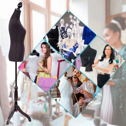 Miniatura 7 de Maniquí de torso de maniquí con soporte de trípode de madera de 60 a 67 pulgadas de altura, ajustable, para mujer, exhibición de joyería de maniquí