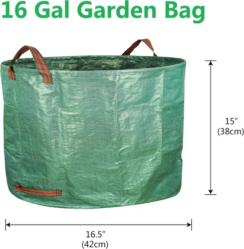 Miniatura 2 de Gardzen Paquete de 3 bolsas de basura de 16 galones, reutilizables, resistentes, plegables, para hojas de jardín, con anillo de plástico, cubo