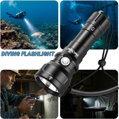 Miniatura 6 de Linterna de buceo de 873 pies de profundidad, linterna submarina para seguridad de buceo, luz de buceo, recargable IPX8 impermeable, 3 modos