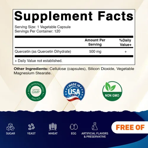 Miniatura 2 de Vitamatic Paquete de 3 quercetina de 500 mg, 120 cápsulas vegetarianas (sin OMG, sin gluten, vegano) - Apoya la salud cardiovascular