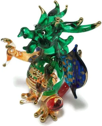 Miniatura 23 de Figura de cristal de dragón asiático chino azul verde oscuro de 2 pulgadas, estatua soplada a mano, decoración de mesa, única coleccionable
