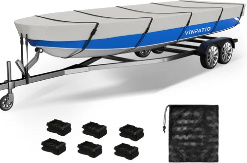 Miniatura 12 de VINPATIO Cubierta para lancha Jon 600D de tela Oxford teñida en solución 14-16 pies, cubierta para lancha Jon resistente, impermeable, grado marino