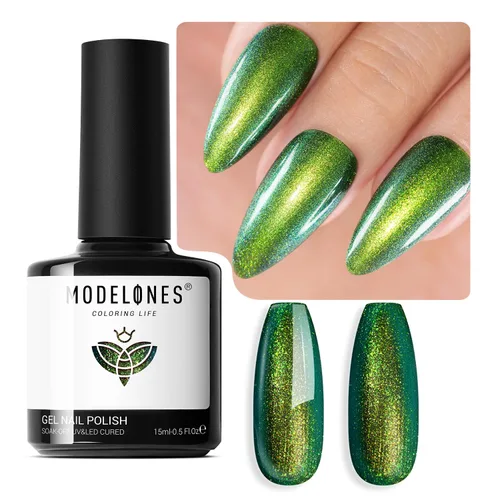 Miniatura 27 de Modelones Esmalte de uñas de gel ojo de gato arco iris con lentejuelas plateadas holográficas, esmalte de uñas de gel 9D con barra magnética, apto