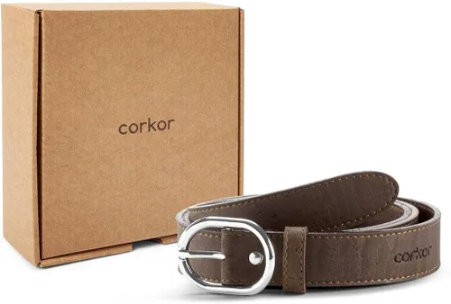 Miniatura 4 de Corkor Cinturón de corcho para mujer, cuero vegano, cinturón ajustable, negro, 0.984in de ancho