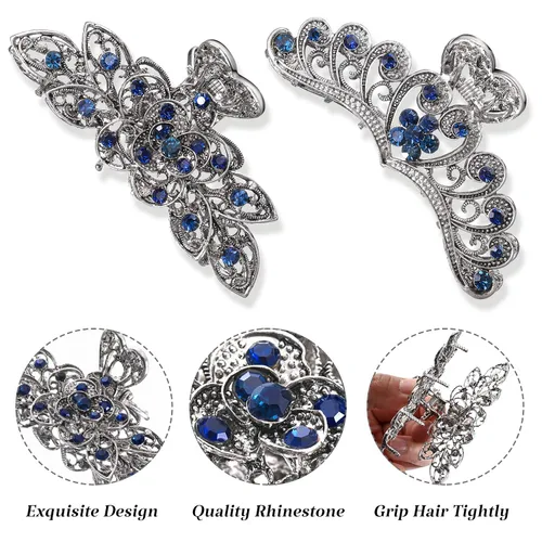 Miniatura 2 de Chuangdi 4 pinzas para el cabello con diamantes de imitación de cristal vintage, pinza de metal con diamantes de imitación brillantes con purpurina