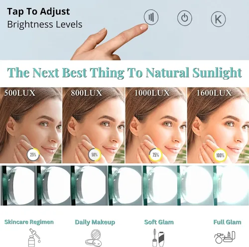 Miniatura 4 de LUXFURNI Espejo de tocador grande Hollywood con luces, espejo de maquillaje iluminado con 12 bombillas regulables, control táctil inteligente, 3