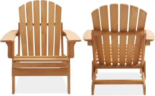Miniatura 6 de Casafield Silla Adirondack plegable de gran tamaño, madera de cedro para exteriores, para patio, terraza, patio, césped y jardín, parcialmente Beige