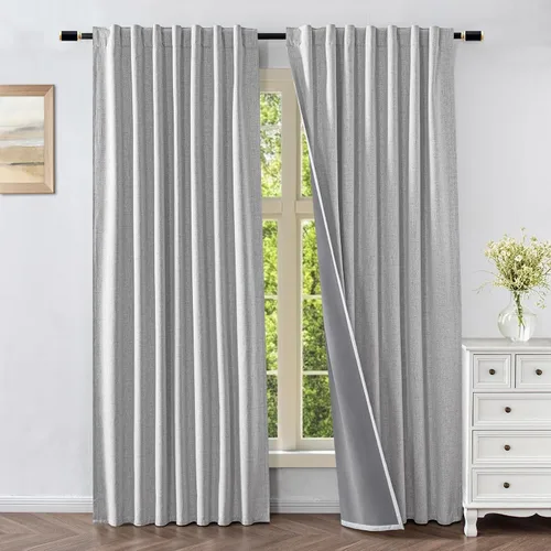 Miniatura 31 de Cortinas opacas para sala de estar, cortinas 100% opacas de 90 pulgadas de largo, juego de 2 paneles de 2 paneles, con aislamiento térmico, pestaña