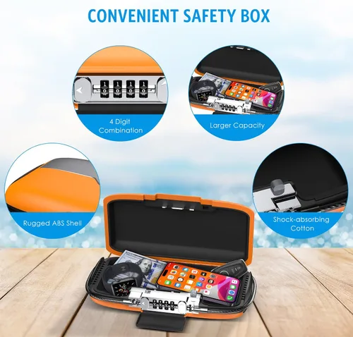 Miniatura 4 de AMIR Caja de seguridad portátil con combinación de 4 dígitos con cerradura de seguridad, impermeable, antirrobo, pequeña caja de seguridad
