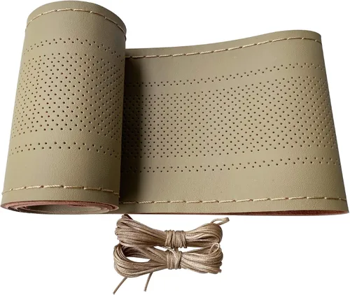 Carodi Funda de volante de piel, diseño transpirable y antideslizante, sensación suave y cómoda, universal, 15 pulgadas, para auto, con costura Beige