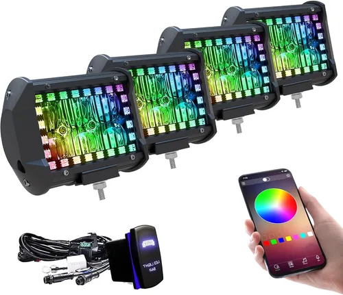 Miniatura 16 de Lpteso Barra de luz LED RGBW de 32 pulgadas, 180 W, juego de haz de inundación y foco combinado, 2 piezas, 4 pulgadas, focos LED RGB de 18 W con 16
