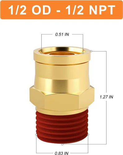 Miniatura 2 de GASHER 5 piezas de latón DOT Push to Connect Fittings, 1/2" NPT x 1/2" OD recto tubo de empuje de aire accesorios de línea de freno de aire