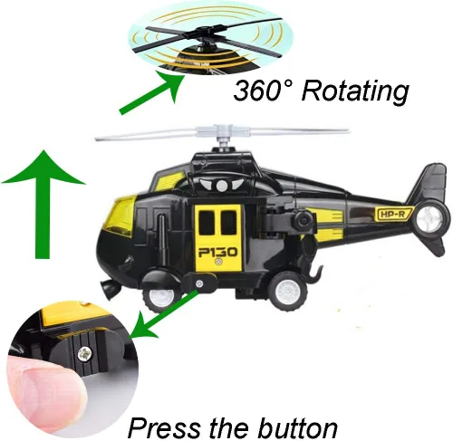 Miniatura 4 de OMGTOY Helicóptero militar, avión de la fuerza aérea de juguete con cesta colgante luces y sonidos para niños (negro)