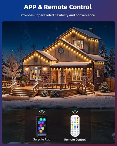 Miniatura 7 de REYLAX Luces permanentes para exteriores de 100 pies con 60 luces LED, luces de alero RGB+IC, IP67 impermeable, múltiples escenas para decoración