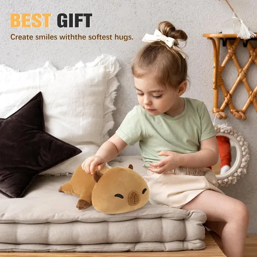 Miniatura 5 de Onsoyours Animales de peluche con peso original, lindo juguete de almohada de felpa de Capybara con peso positivo y suave, regalo para niños