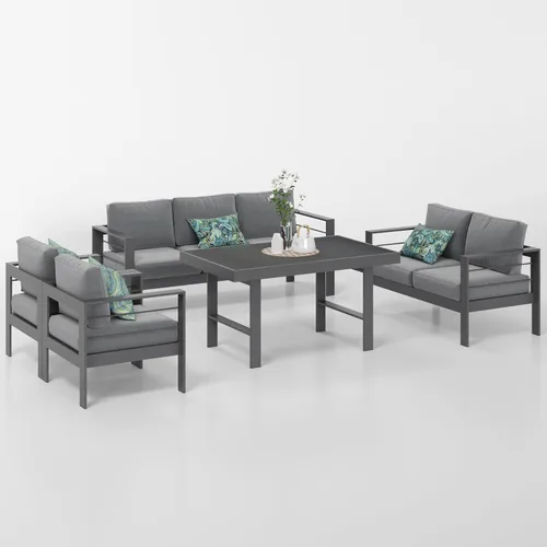 Miniatura 2 de Solaste Juego de muebles de aluminio para patio, 5 piezas, moderno juego de conversación al aire libre, sofá seccional con cojín mejorado y mesa