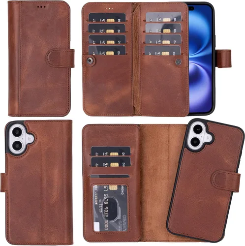 Miniatura 59 de HARDISTON Funda de piel auténtica de alta calidad hecha a mano para iPhone 11 Pro de 5.8 pulgadas, tarjeteros de doble folio, funda magnética Negro