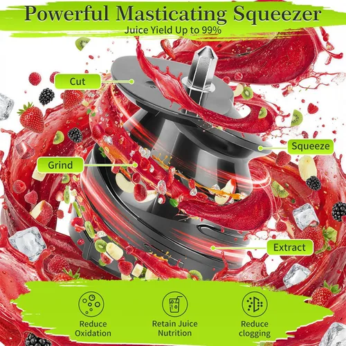 Miniatura 4 de Zeng Exprimidoras de prensado en frío – Silencioso y potente 60 RPM exprimidores de masticación lenta con canal de alimentación grande, máquinas