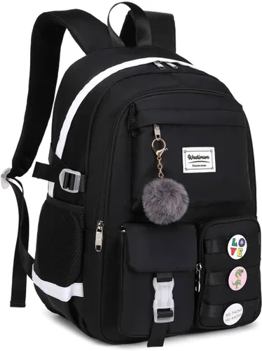 Miniatura 3 de Wadirum Conjunto de mochila casual para mujer, conjunto de mochila escolar para niña, lindo portátil Ruaksack, Negro, Mediana, Mochilas de mochila