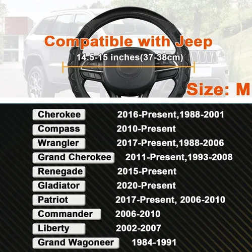 Miniatura 3 de GIANT PANDA Cubierta del volante para Jeep Wrangler, cubierta del volante del coche para Jeep Grand Cherokee y Cherokee - Negro