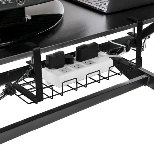 Miniatura 6 de Paquete de 2 bandejas de organización de cables para debajo del escritorio, organizador de cables montado en abrazadera de 16 pulgadas, organización