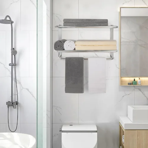 Miniatura 3 de Toallero para baño, soporte de torre de 23 pulgadas con barras de torre, acero inoxidable SUS 304, estante para toallas de baño, soporte de pared, 3