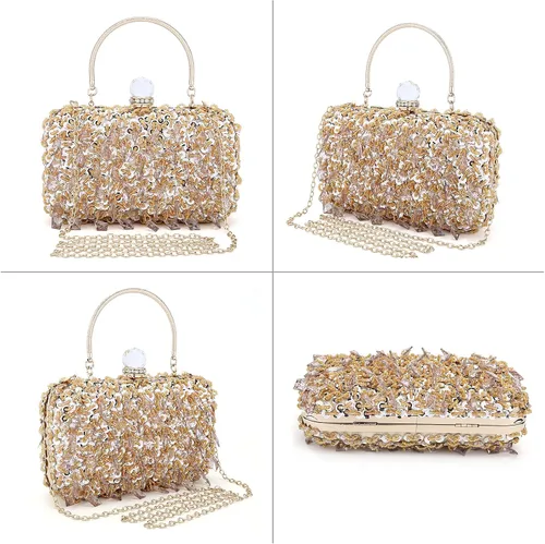 Miniatura 2 de UBORSE Bolso de noche con lentejuelas brillantes de diamantes de imitación para mujer, estilo vintage, con cuentas de cristal, para cóctel, fiesta