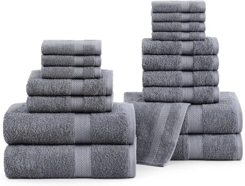 Miniatura 10 de LANE LINEN - Juego de toallas de baño, 18 piezas, 100% algodón, tamaño grande, 4 toallas de baño, 6 toallas de mano, 8 toallas pequeñas, para spa