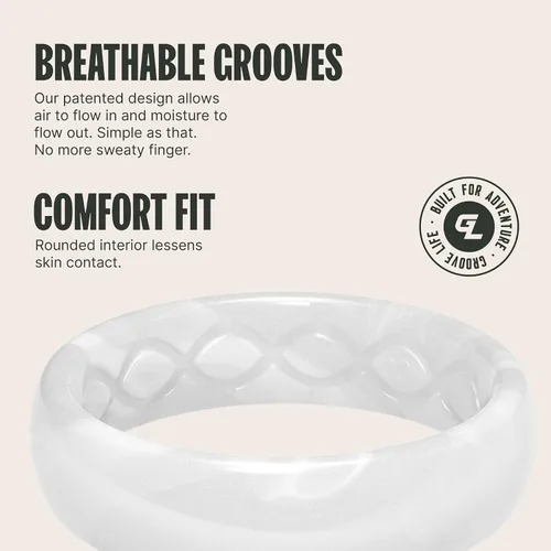 Miniatura 3 de Groove Life Anillo de silicona fina y sólida, anillos de boda de goma transpirable para mujeres, cobertura de por vida, diseño único, anillo