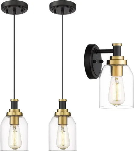zeyu Paquete de 2 lámparas colgantes modernas ZG33M1L-2 BK+BG y 1 lámpara de baño ZG33B BK+BG, ZG33B-M1L-2 BK+BG