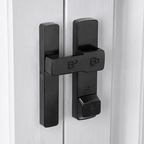Miniatura 4 de INIRET Cerradura de puerta de granero negra de 180 grados, cerradura de puerta abatible, cerradura de puerta de aleación de zinc, protege