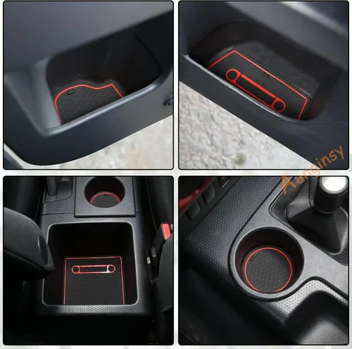 Miniatura 6 de Aunginsy Kit de alfombrillas con ranura para automóvil (15 unidades), goma, rojo y negro, compatible con Toyotaa FJ Cruiser 2007-2021, consola