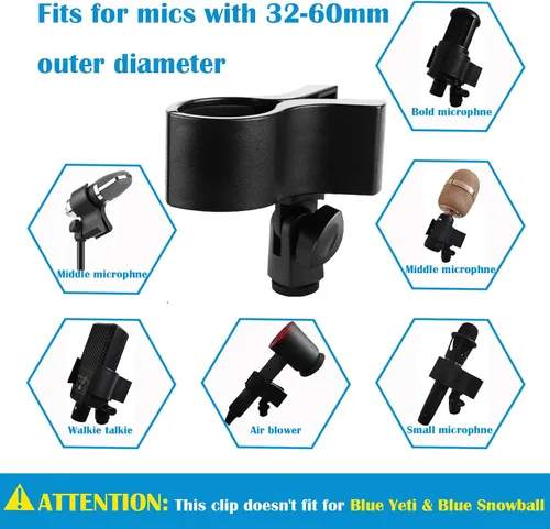 Miniatura 6 de Clip de micrófono grande, abrazadera de micrófono universal de alta resistencia con cabeza ajustable y ángulo de bloqueo y hilos de acero