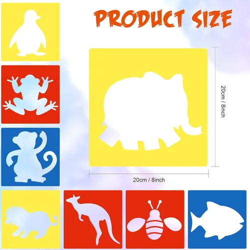Miniatura 6 de 24 plantillas para niños de 3 a 5 años, coloridos animales grandes para dibujar en la pared, decoración del hogar, 8 x 8 pulgadas (estilo clásico)