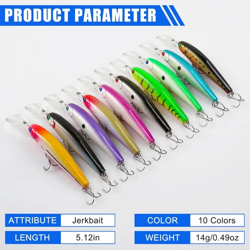 Miniatura 3 de Señuelos de pesca, cebos duros, crankbait minnow, 10 piezas de buceo profundo con gancho fuerte agudos 3D ojos realistas señuelos de pesca