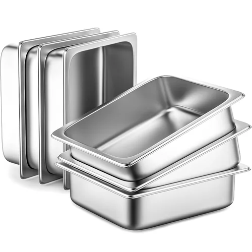 ZeroPone Paquete de 6 sartenes para hotel, tamaño 1/2, 4" de profundidad, sartén de mesa de vapor de acero inoxidable, 32.5 cm L x 26.4 cm W,