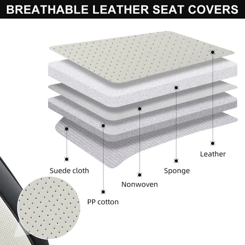 Miniatura 4 de Fundas de asiento delantero de automóvil, par de fundas de asiento delantero de cuero transpirable con reposacabezas, funda universal de asiento