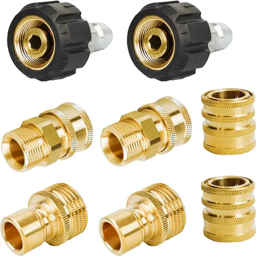 Hourleey Juego de adaptadores de hidrolimpiador, kit de desconexión rápida, conector rápido de rosca métrica macho M22, giro M22 a conexión rápida