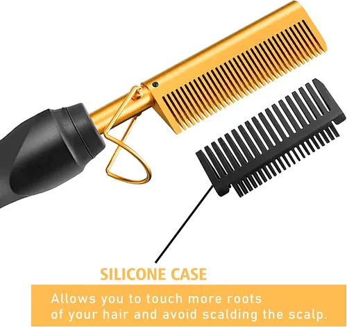 Miniatura 4 de Peine Caliente Eléctrico Alisador de Cabello, Peine de Alisado Eléctrico de Lujo para Rizos y Alisado de Extensiones Naturales de Cabello Negro