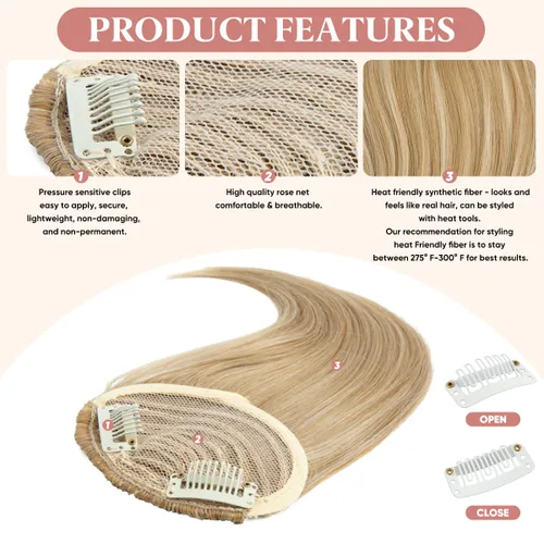Miniatura 4 de SARLA Flequillo lateral negro marrón con clip en piezas de cabello sintético, extensión de flequillo recto para mujeres