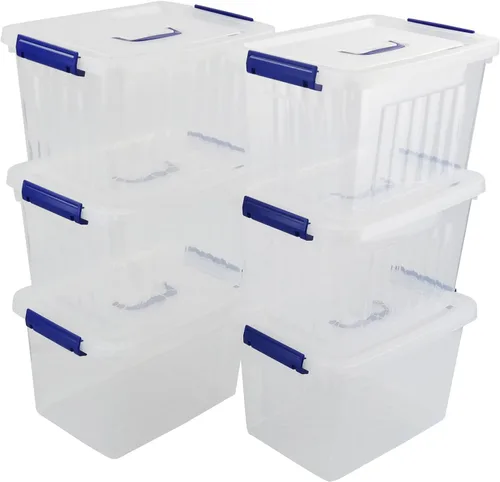 Miniatura 7 de Caja de almacenamiento de plástico transparente de 10 L, caja de almacenamiento con asa, paquete de 6