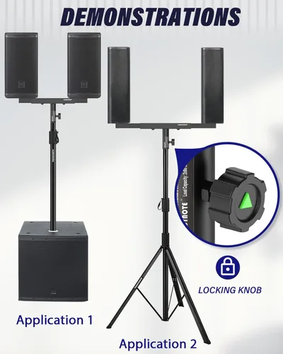 Miniatura 3 de Vondynote Barra de montaje de altavoz dual con horquilla de montaje, soporte de poste de altavoz de ancho ajustable, individual