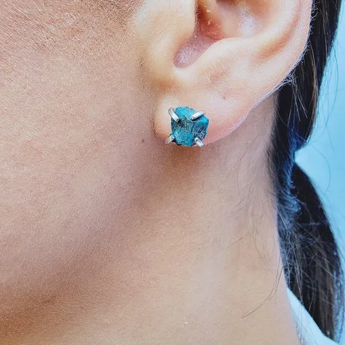 Miniatura 8 de Natural raw gemstone stud earrings with white gold over 925 sterling silver, 6 to 7mm rough genuine quality birthstone gift for her, Uniquelan