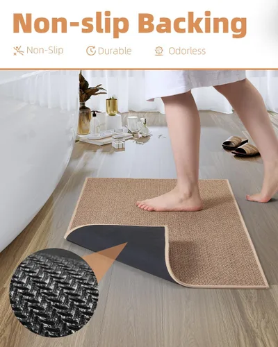 Miniatura 4 de PADOOR Alfombra de baño antideslizante con parte trasera de goma, trenzada absorbente, lavable a máquina, fina alfombra para suelo de baño, de Beige