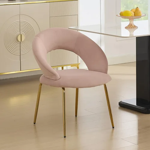 Modern Dining Chairs with Curved Backrest and Metal Legs, Teddy Fabric Upholstered Desk Chair for Kitchen Dining Room Table & Chair Sets, Seating
